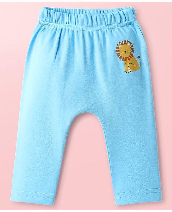Babyhug Cotton Knit Full Length Diaper Pants With Animals Print Pack Of 3 - Navy Blue White & Light Blue