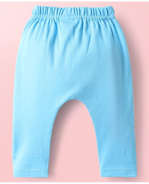 Babyhug Cotton Knit Full Length Diaper Pants With Animals Print Pack Of 3 - Navy Blue White & Light Blue