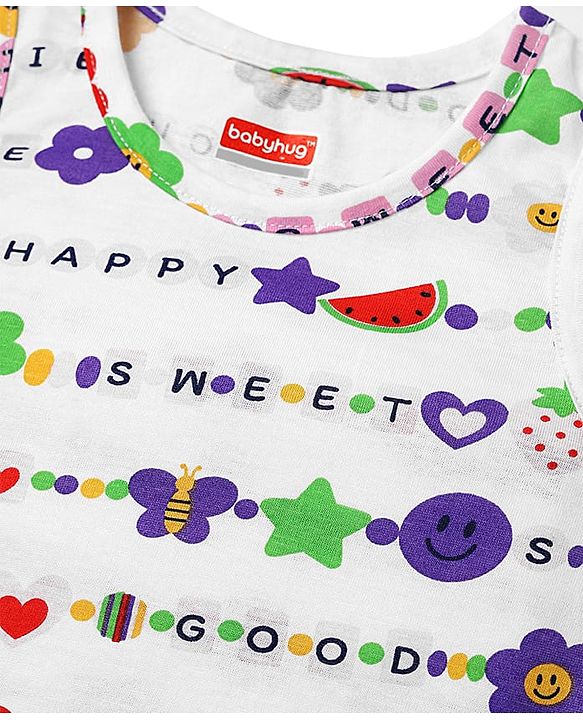 Babyhug 100% Cotton Sleeveless Text Printed Sando & Shorts Set - Multicolour
