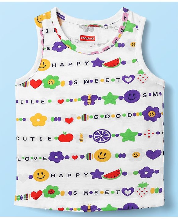Babyhug 100% Cotton Sleeveless Text Printed Sando & Shorts Set - Multicolour