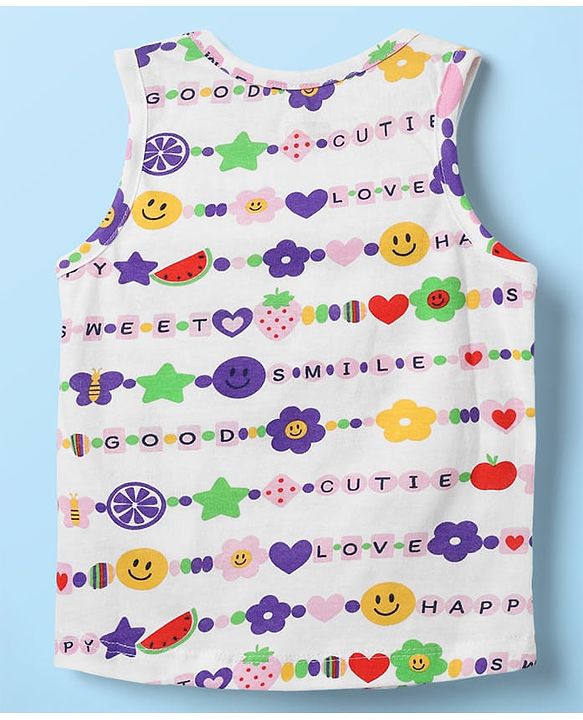 Babyhug 100% Cotton Sleeveless Text Printed Sando & Shorts Set - Multicolour