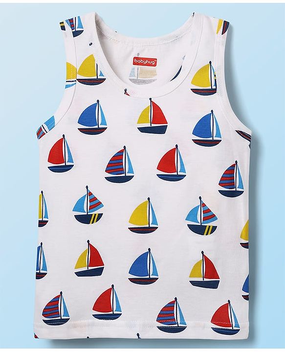 Babyhug 100% Cotton Sleeveless Nautical Printed Sando & Shorts Set - Blue & White