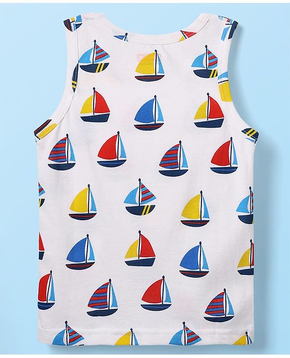 Babyhug 100% Cotton Sleeveless Nautical Printed Sando & Shorts Set - Blue & White