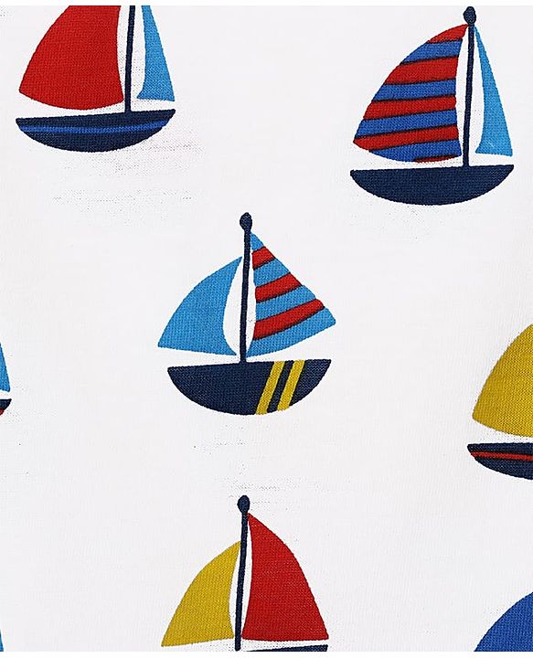 Babyhug 100% Cotton Sleeveless Nautical Printed Sando & Shorts Set - Blue & White