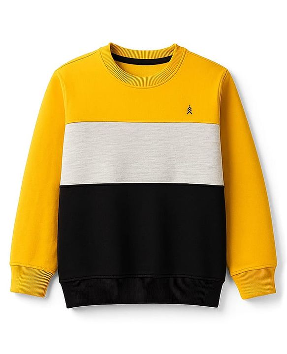 Pine Kids Cotton Knit Full Sleeves Solid Color Pullover Cut & Sew Sweatshirt - Yellow & Black