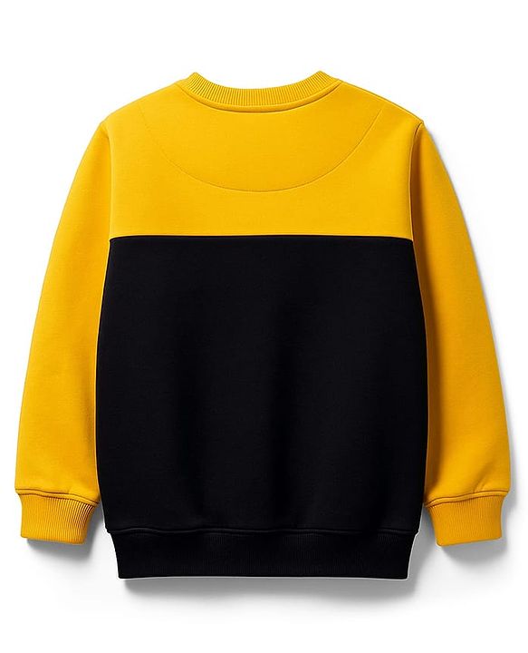 Pine Kids Cotton Knit Full Sleeves Solid Color Pullover Cut & Sew Sweatshirt - Yellow & Black