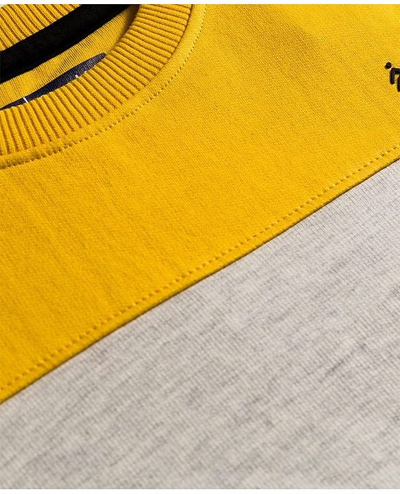 Pine Kids Cotton Knit Full Sleeves Solid Color Pullover Cut & Sew Sweatshirt - Yellow & Black