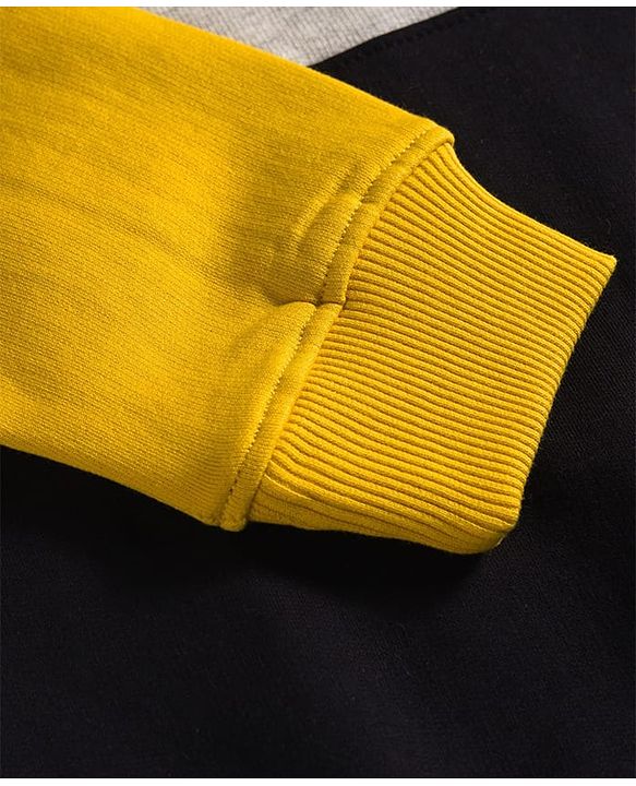 Pine Kids Cotton Knit Full Sleeves Solid Color Pullover Cut & Sew Sweatshirt - Yellow & Black