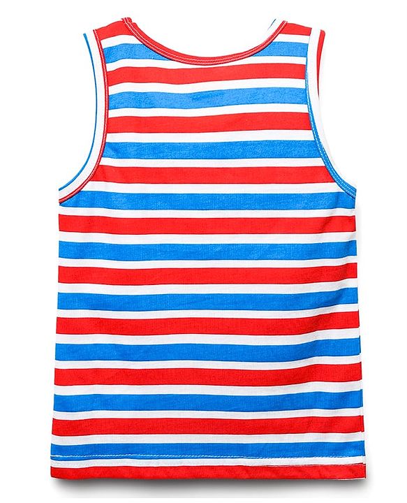 Babyhug 100% Cotton Single Jersey Knit Sleeveless Sando & Shorts Set With Stripes & Text Print - Blue & Red