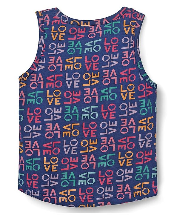 Babyhug 100% Cotton Single Jersey Knit Sleevelss Sando & Shorts Set With Text Print - Navy Blue & Pink