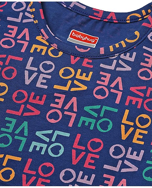 Babyhug 100% Cotton Single Jersey Knit Sleevelss Sando & Shorts Set With Text Print - Navy Blue & Pink