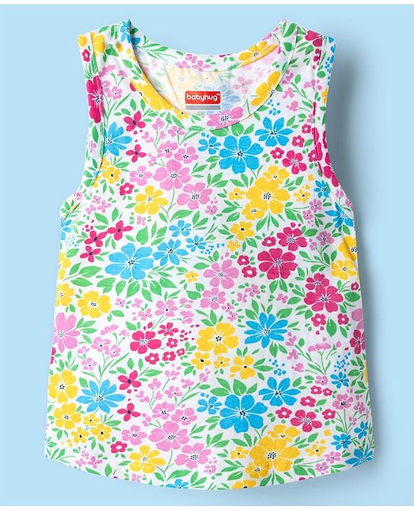 Babyhug 100% Cotton Sleeveless Floral Printed Sando & Shorts Set - Multicolor