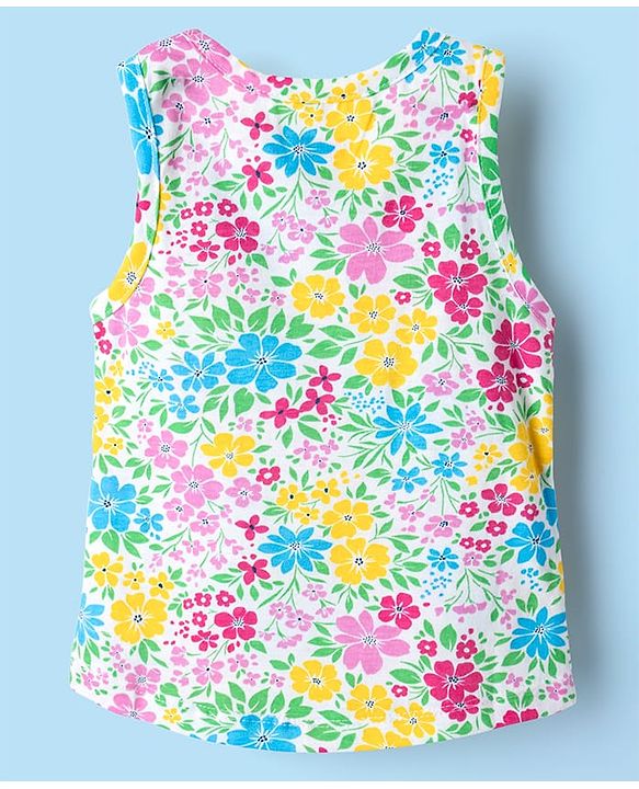 Babyhug 100% Cotton Sleeveless Floral Printed Sando & Shorts Set - Multicolor