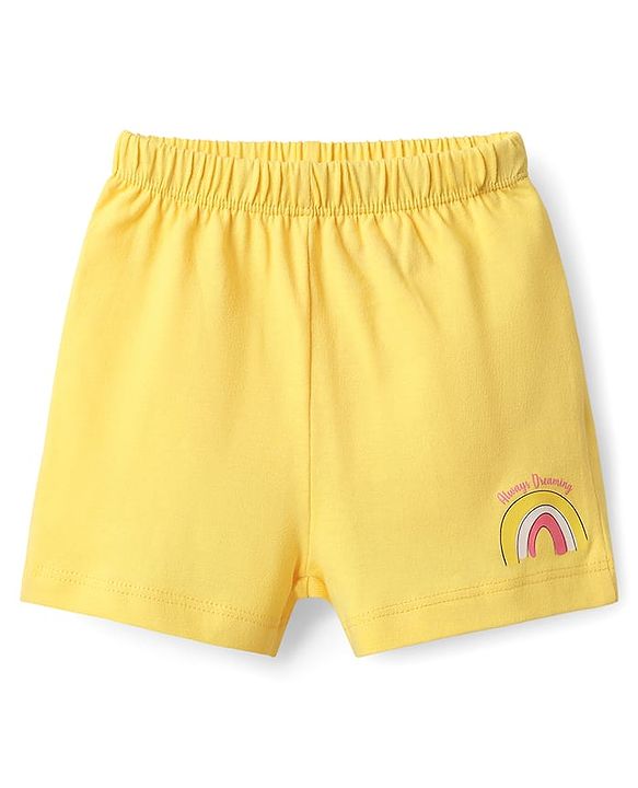 Babyhug 100% Cotton Single Jersey Knit Sleeveless Sando & Shorts Set with Rainbow & Star Print - Pink & Yellow