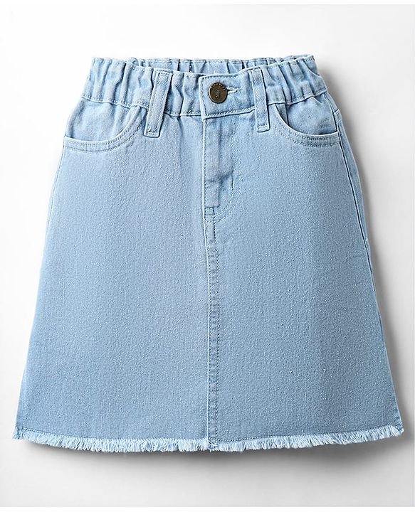Pine Kids Woven Above Knee Length Washed Denim Skirt - Light Blue