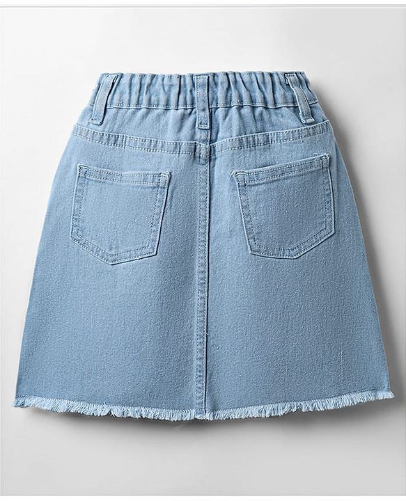 Pine Kids Woven Above Knee Length Washed Denim Skirt - Light Blue