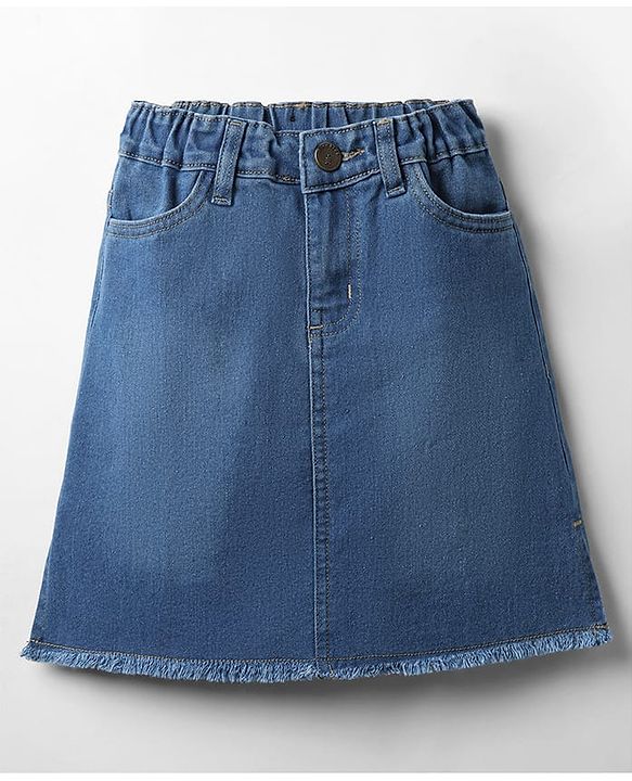 Pine Kids Woven Above Knee Length Washed Denim Skirt - Light Blue