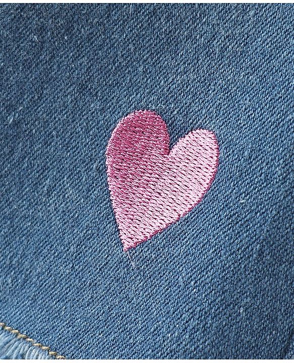 Pine Kids Woven Above Knee Length Washed Denim Skirt With Ombre Effect & Heart Embroidery - Blue