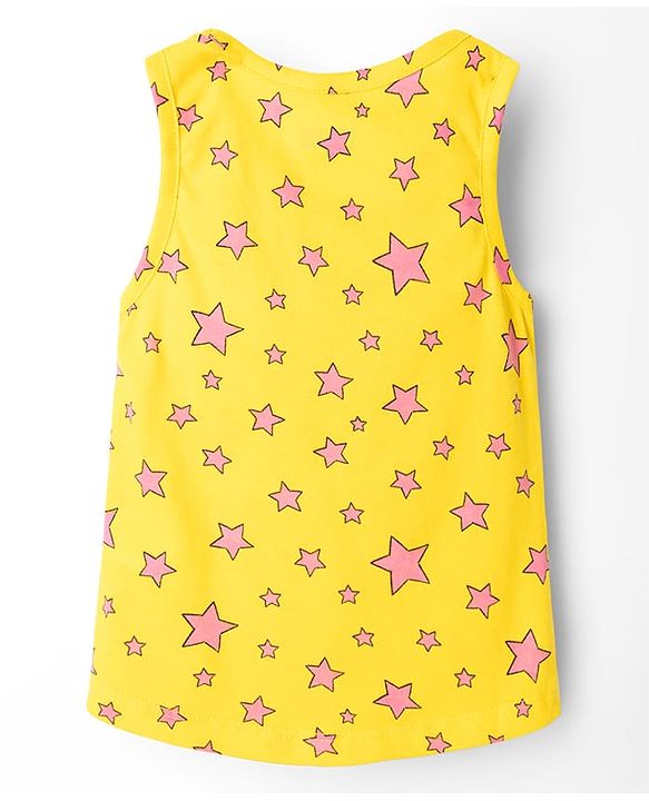 Babyhug 100% Cotton Sleeveless Star Printed Sando & Shorts Set - Yellow & Pink