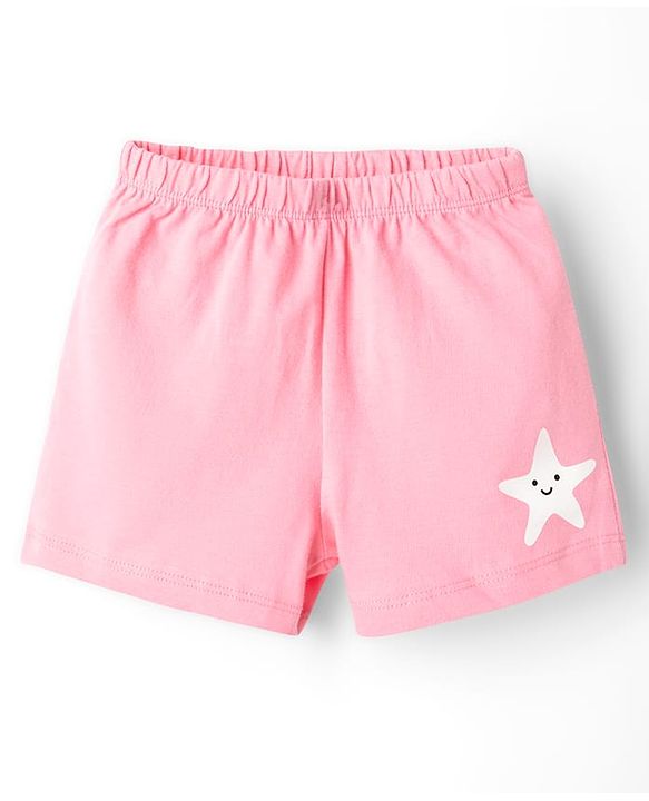Babyhug 100% Cotton Sleeveless Star Printed Sando & Shorts Set - Yellow & Pink