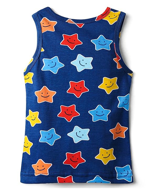 Babyhug 100% Cotton Single Jersey Knit Sando & Shorts Set With Star & Text Print - Navy Blue & Red