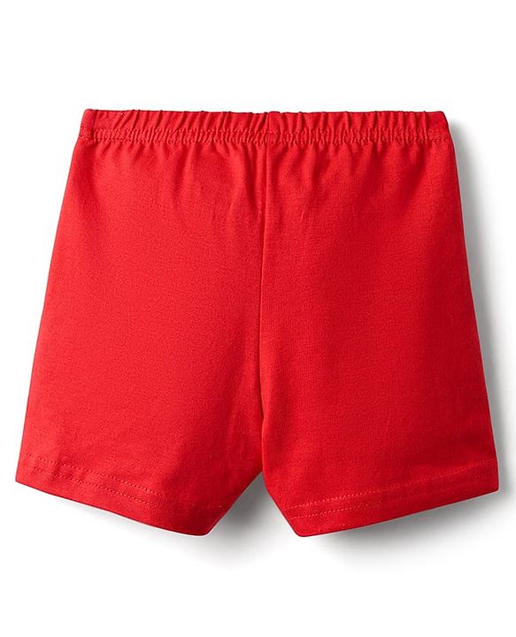 Babyhug 100% Cotton Single Jersey Knit Sando & Shorts Set With Star & Text Print - Navy Blue & Red