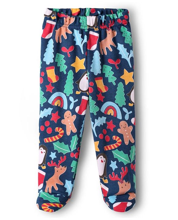 Babyhug Cotton Knit Full Length Bootie Leggings With Stripes & Christmas Theme Print Pack Of 3 - Multi Colour