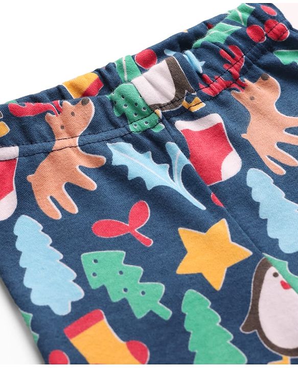 Babyhug Cotton Knit Full Length Bootie Leggings With Stripes & Christmas Theme Print Pack Of 3 - Multi Colour