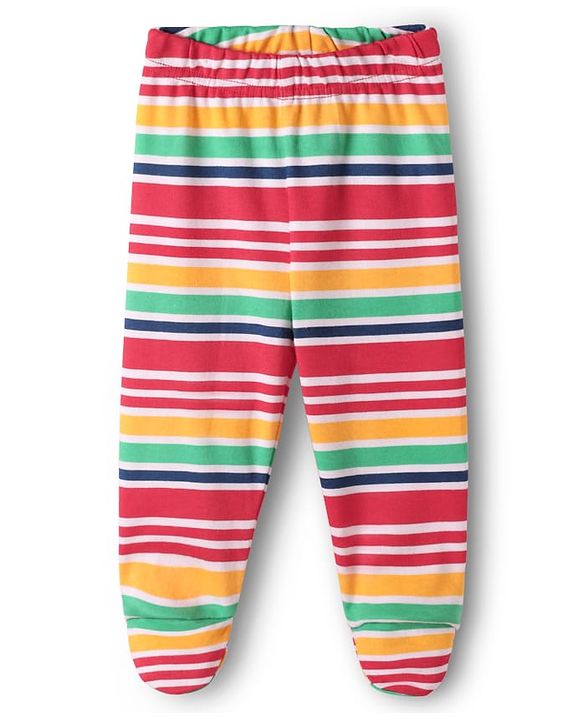 Babyhug Cotton Knit Full Length Bootie Leggings With Stripes & Christmas Theme Print Pack Of 3 - Multi Colour