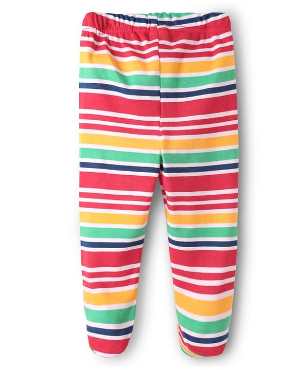 Babyhug Cotton Knit Full Length Bootie Leggings With Stripes & Christmas Theme Print Pack Of 3 - Multi Colour