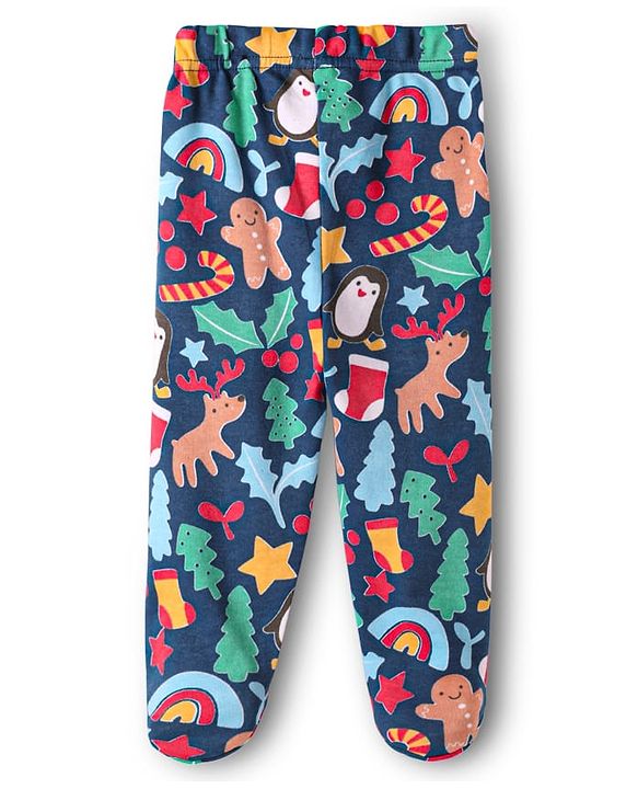 Babyhug Cotton Knit Full Length Bootie Leggings With Stripes & Christmas Theme Print Pack Of 3 - Multi Colour