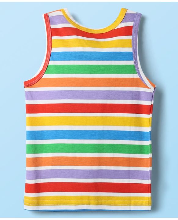 Babyhug 100% Cotton Single Jersey Knit Sleeveless Sando & Shorts Set With Stripes - Red & Yellow