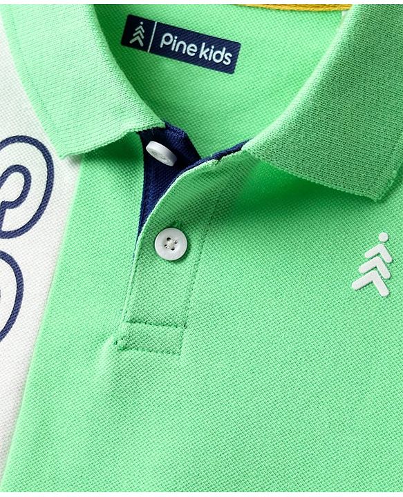 Pine Kids Cotton Knit Half Sleeves Cut & Sew Polo T-Shirt with Limitless Text Print - Light Green