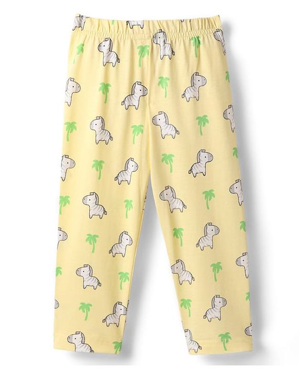 Babyhug Cotton Knit Half Sleeves Front Open Co-ords Night Suit with Zebra Print - Yellow