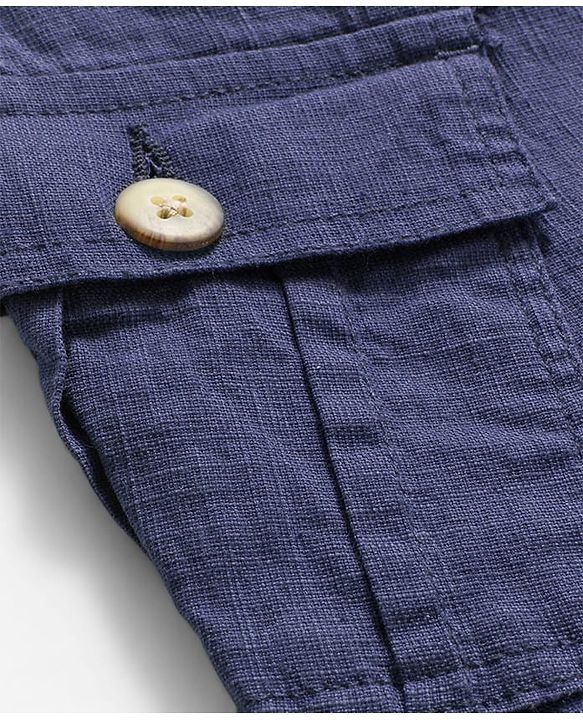 Pine Kids Cotton Elastane Woven Full Length Solid Color Trousers with Cargo Pocket - Navy Blue