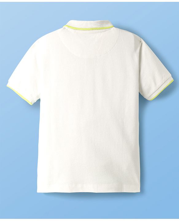 Pine Kids Cotton Knit Half Sleeves Cut & Sew Color Block Polo T-Shirt  - Neon Green