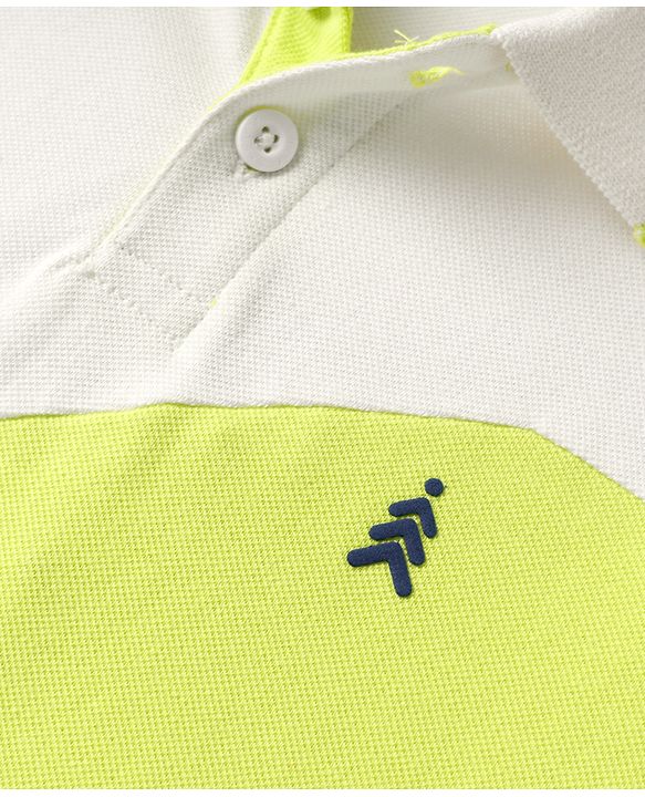 Pine Kids Cotton Knit Half Sleeves Cut & Sew Color Block Polo T-Shirt  - Neon Green