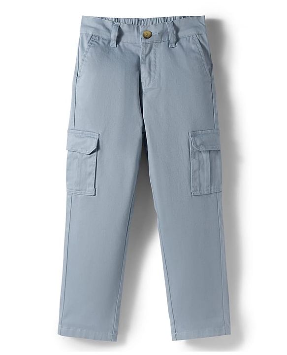 Pine Kids Cotton Woven Full Length Solid Coloured Trousers With Side Pockets - Light Blue