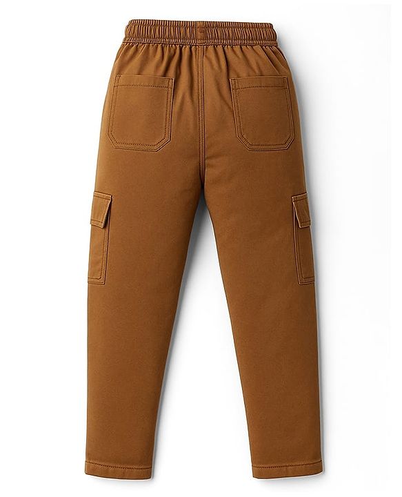 Pine Kids Cotton Elastane Woven Full Length Solid Color Trouser with Cargo Pockets - Brown