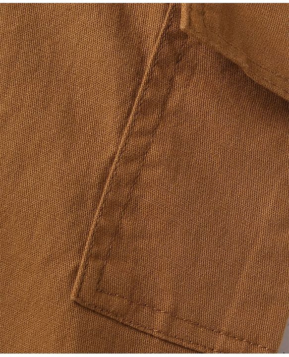 Pine Kids Cotton Elastane Woven Full Length Solid Color Trouser with Cargo Pockets - Brown