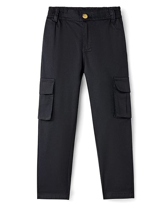 Pine Kids Cotton Elastane Full Length Solid Trouser - Black