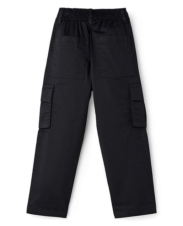 Pine Kids Cotton Elastane Full Length Solid Trouser - Black