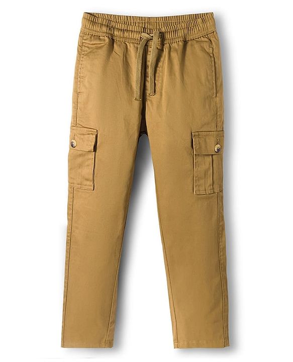 Pine Kids Cotton Elastane Woven Full Length Solid Color Trousers Cargo Pocket - Khaki