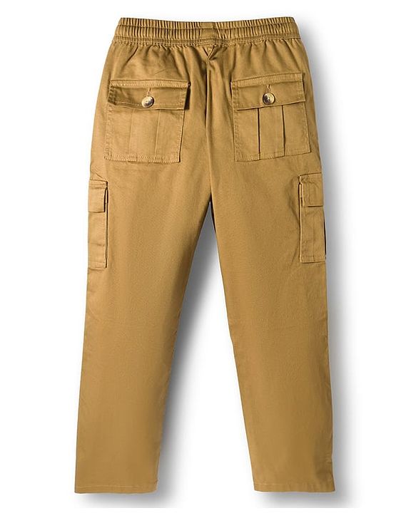 Pine Kids Cotton Elastane Woven Full Length Solid Color Trousers Cargo Pocket - Khaki