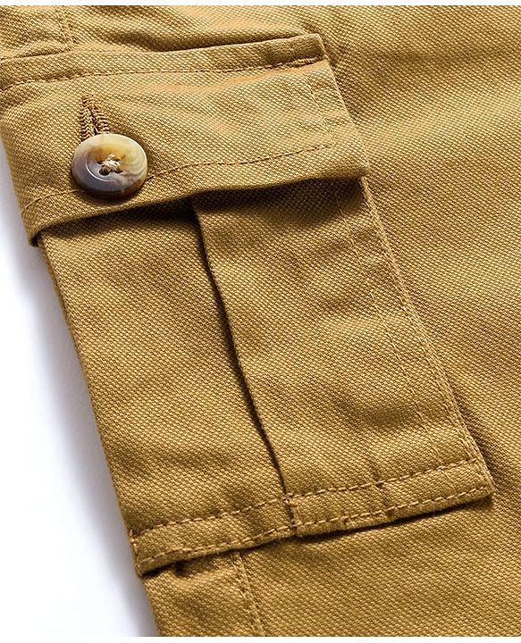 Pine Kids Cotton Elastane Woven Full Length Solid Color Trousers Cargo Pocket - Khaki