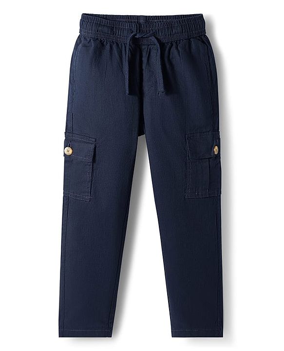 Pine Kids Cotton Elastane Woven Full Length Solid Color Trousers Cargo Pocket - Khaki