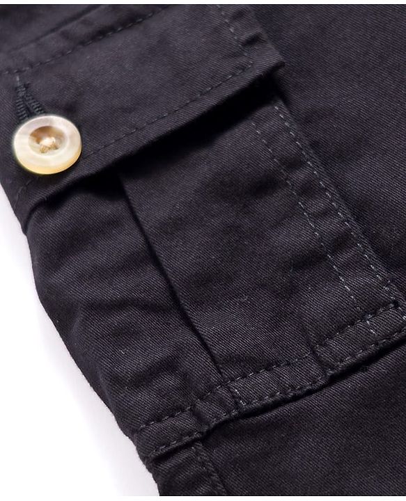Pine Kids Cotton Elastane Woven Full Length Solid Coloured Cargo Pant - Black
