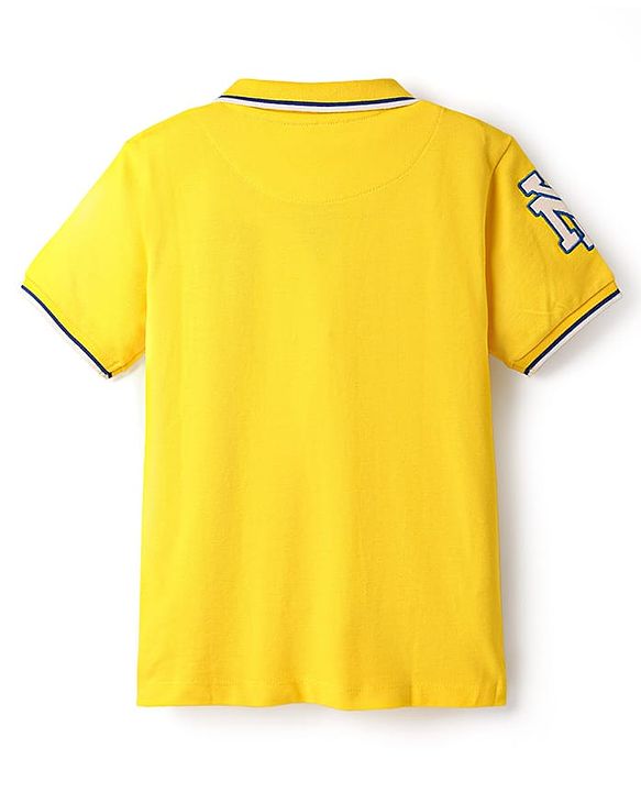 Pine Kids Cotton Knit Half Sleeves Polo T-Shirt with Text Print - Yellow