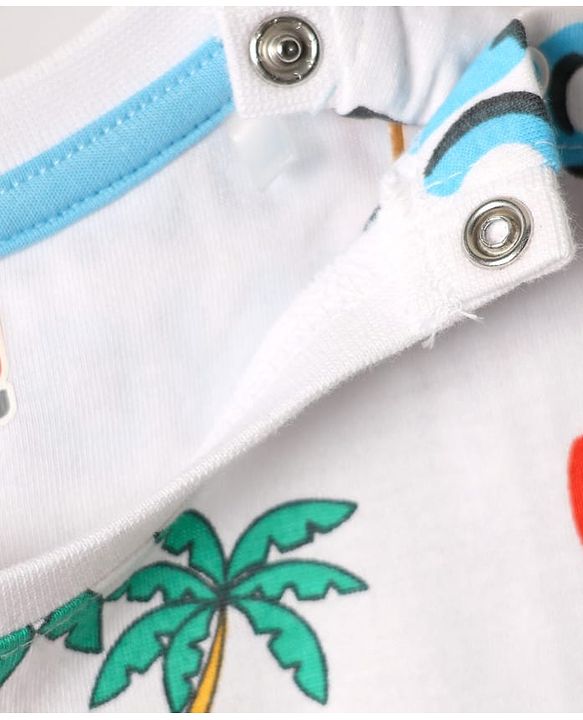 Babyhug Terry Knit Half Sleeves Beach Theme Printed T-Shirt & Shorts Set - White & Navy Blue
