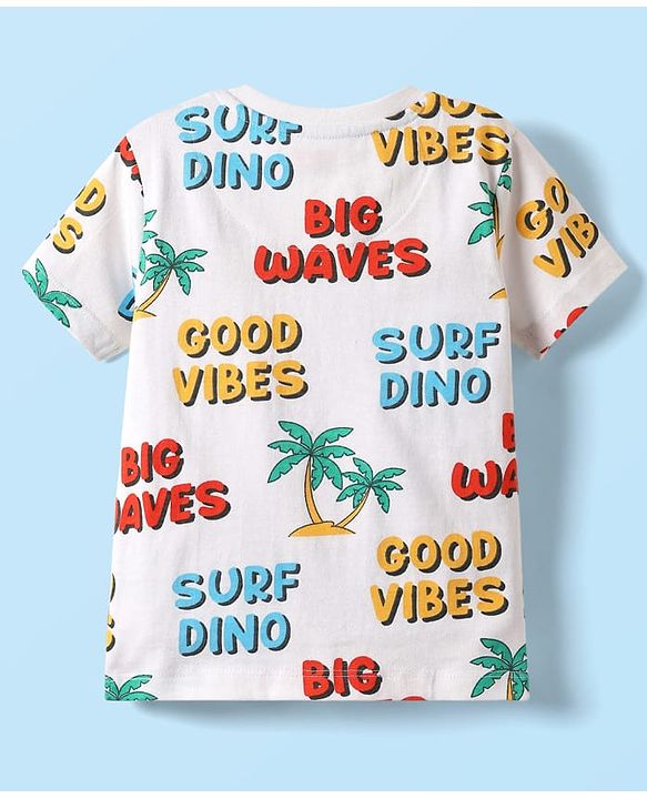 Babyhug Terry Knit Half Sleeves Beach Theme Printed T-Shirt & Shorts Set - White & Navy Blue